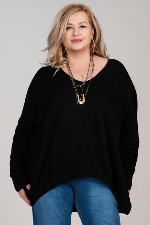 МАКСИ пуловер фино плетиво с вълна в черно с ефектна щампа на гърба