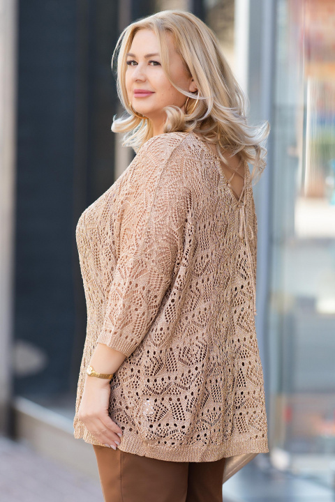 МАКСИ пуловер от едро плетиво в златисто с връзки на гърба