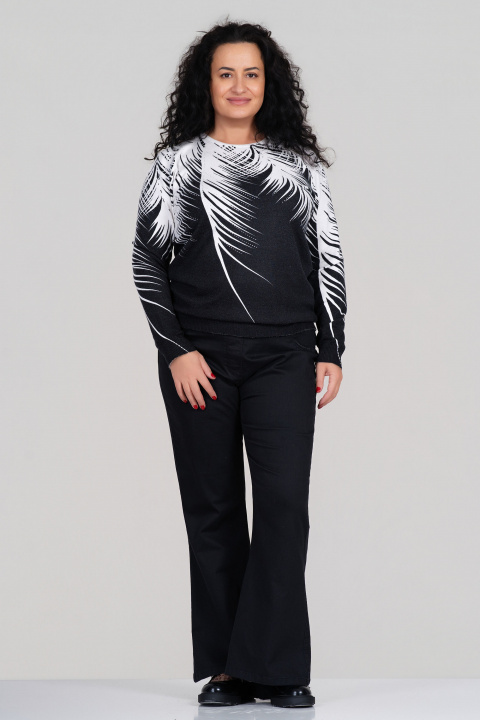 МАКСИ пуловер от фино плетиво в черно с принт тип бели клони с камъни