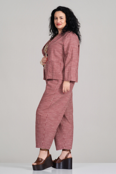 МАКСИ раиран комплект от сако и панталон в цвят керемида