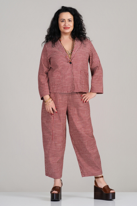 МАКСИ раиран комплект от сако и панталон в цвят керемида