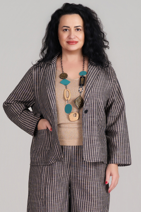 МАКСИ раиран комплект от сако и панталон в сиво