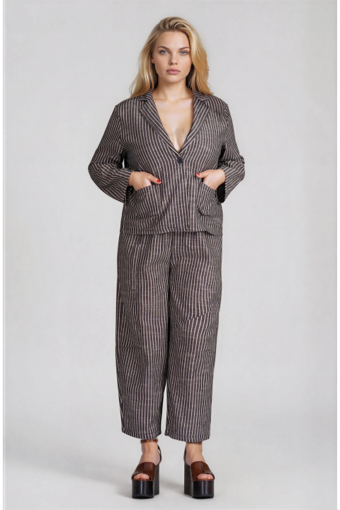 МАКСИ раиран комплект от сако и панталон в сиво