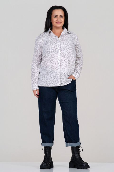 МАКСИ риза ''Dragonfly'' от памук в бяло с лилав флорален принт