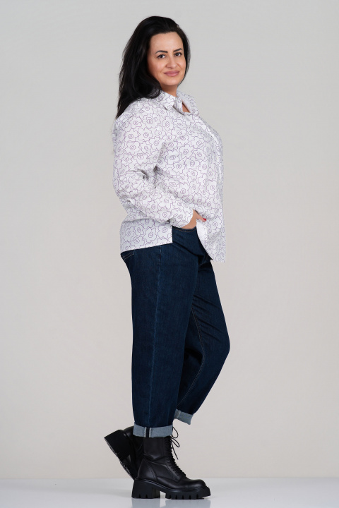 МАКСИ риза ''Dragonfly'' от памук в бяло с лилав флорален принт