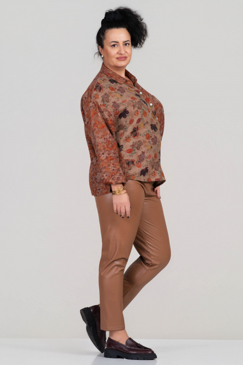 МАКСИ риза от памук в бежово с принт на есенни листа