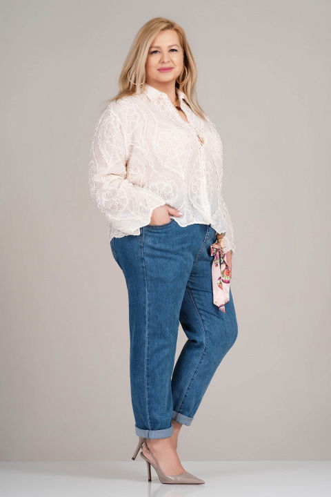 МАКСИ риза от памук в цвят екрю с релефна бродерия