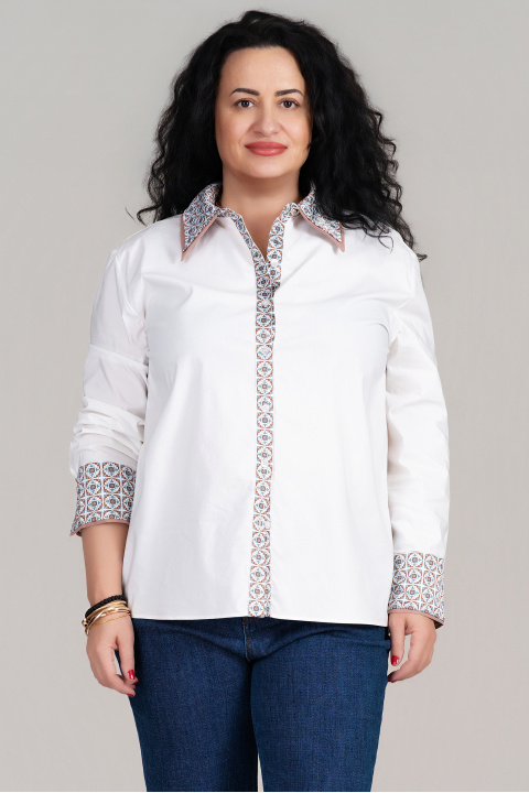 Макси риза в бяло с етно кант