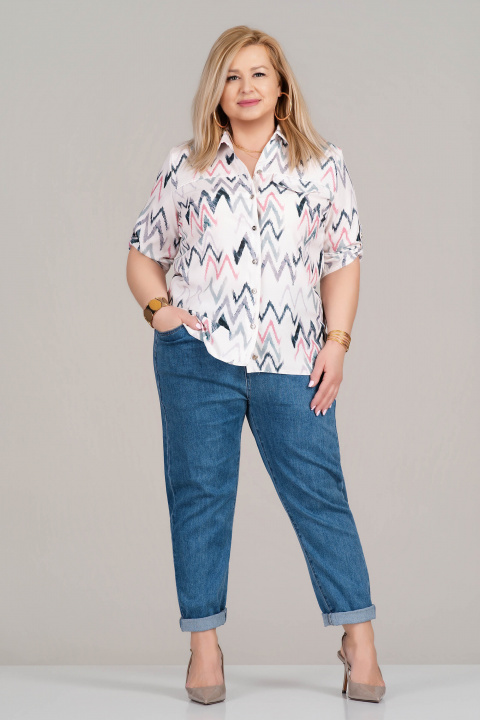 МАКСИ риза в бяло с принт в зелено и розово