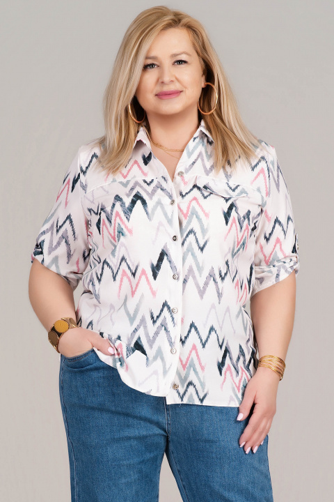 МАКСИ риза в бяло с принт в зелено и розово