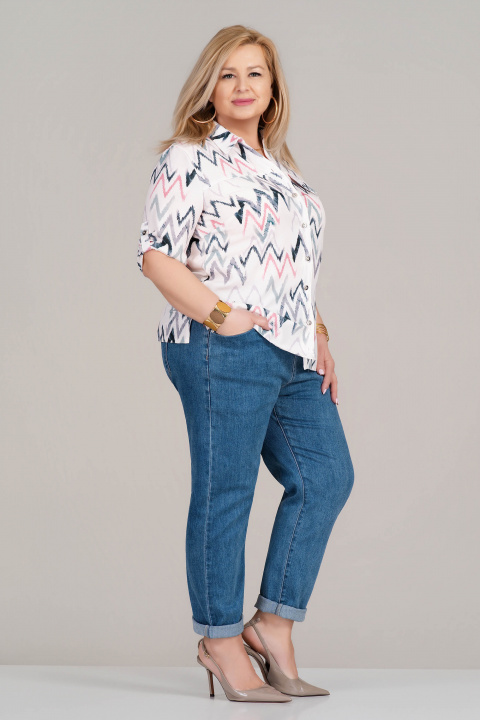 МАКСИ риза в бяло с принт в зелено и розово