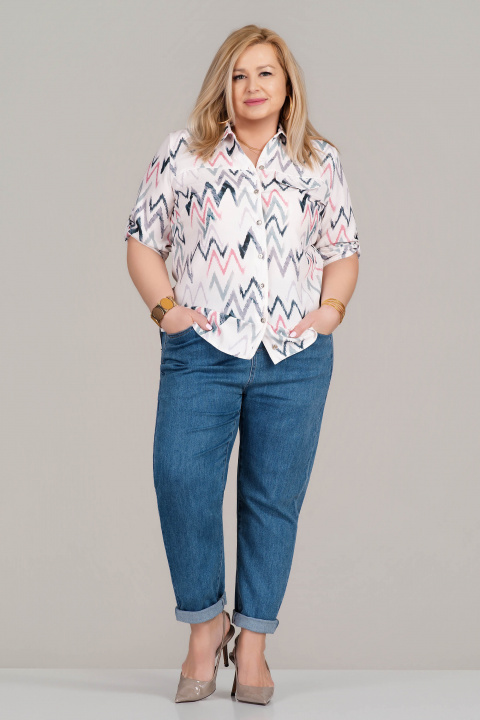 МАКСИ риза в бяло с принт в зелено и розово