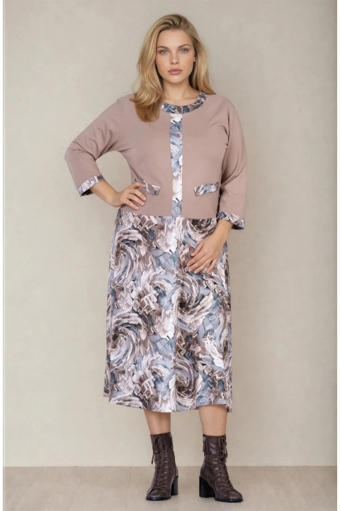 МАКСИ рокля от еластична материя с ефектен акварелен принт