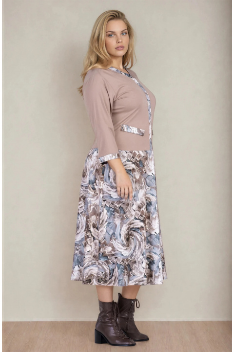 МАКСИ рокля от еластична материя с ефектен акварелен принт