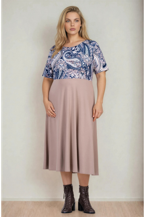 Макси рокля в бежово от две части със сако с етно мотиви