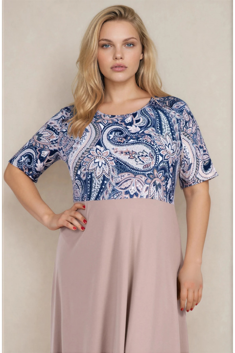 Макси рокля в бежово от две части със сако с етно мотиви