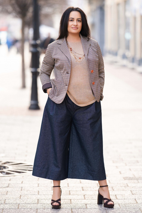 Макси сако в бежово с принт пепит