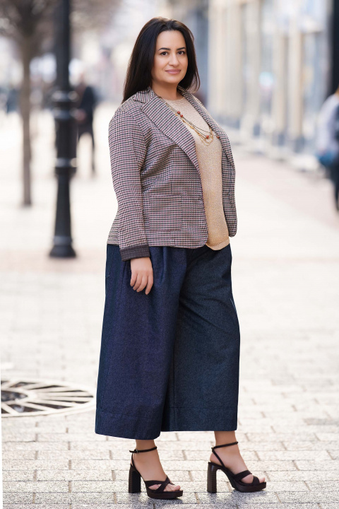 Макси сако в бежово с принт пепит