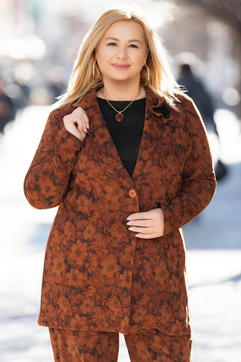 Макси сако в цвят керемида с флорален принт и издължена кройка