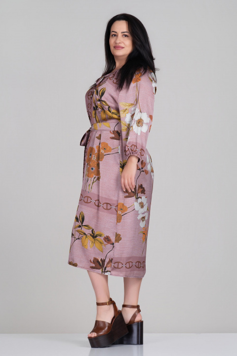 МАКСИ сатенирана рокля в лилаво с флорален принт и колан в талията