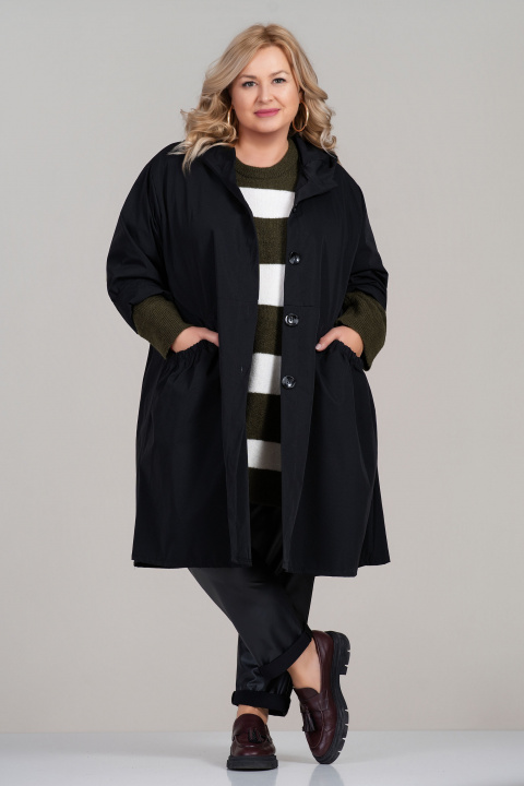 МАКСИ шлифер в черно с качулка и ластик на джобовете