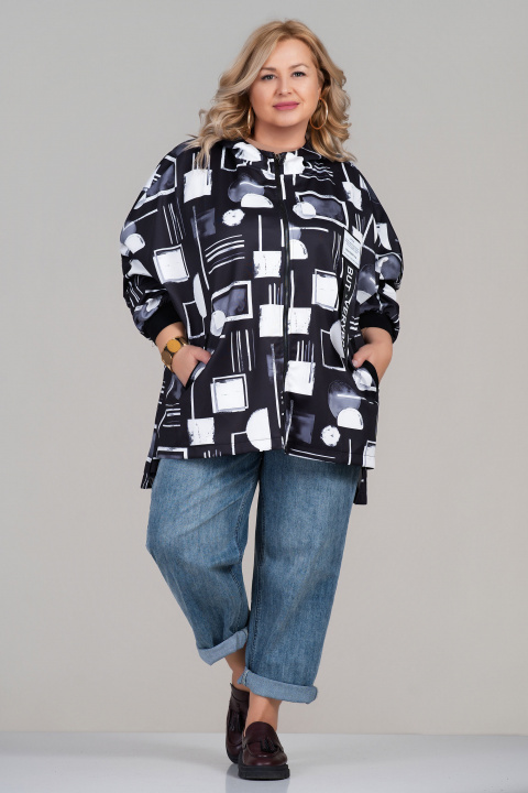 Макси суитшърт с геометричен принт в черно и бяло