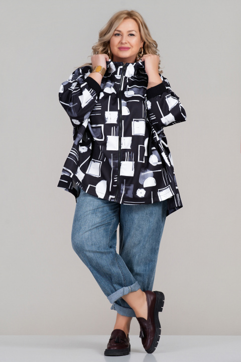 Макси суитшърт с геометричен принт в черно и бяло
