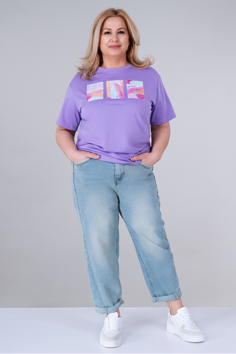 МАКСИ тениска от памук в лилаво с щампа правоъгълници с акварелен принт