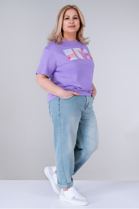 МАКСИ тениска от памук в лилаво с щампа правоъгълници с акварелен принт