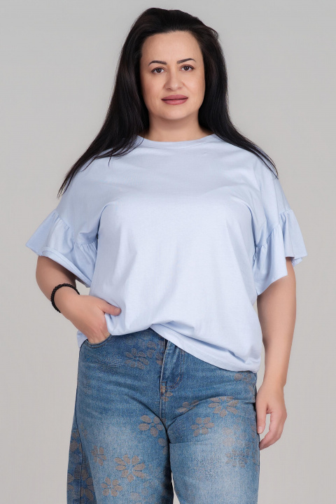 Макси тениска от памук в светлосиньо със свободна кройка и харбали на ръкавите