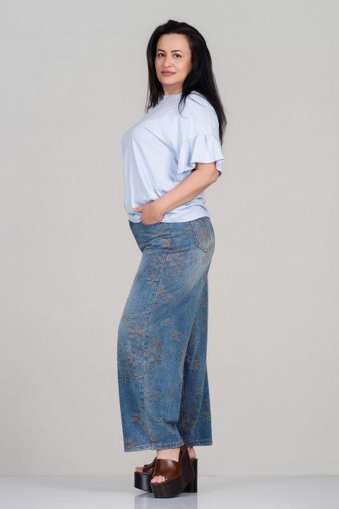 Макси тениска от памук в светлосиньо със свободна кройка и харбали на ръкавите