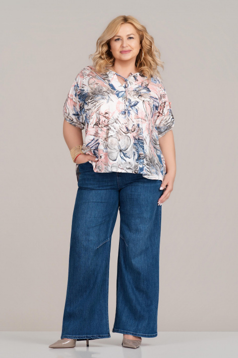 Макси туника от памук в бяло с абстрактен принт и свободна кройка