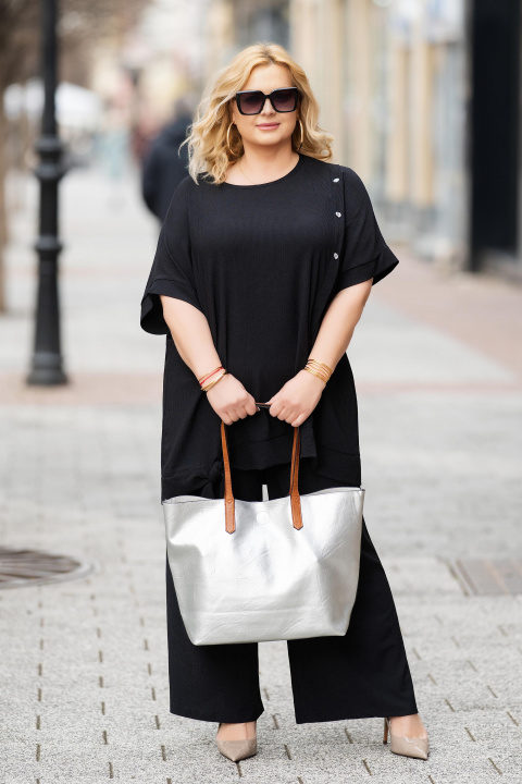 Макси туника от памук в черно с обло деколте и свободна кройка