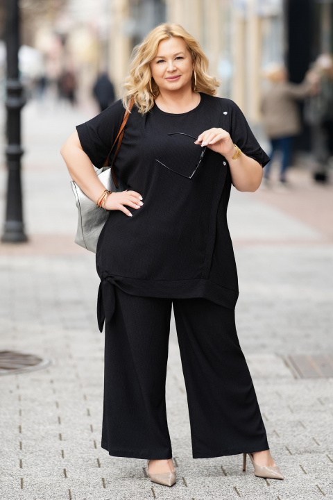 Макси туника от памук в черно с обло деколте и свободна кройка