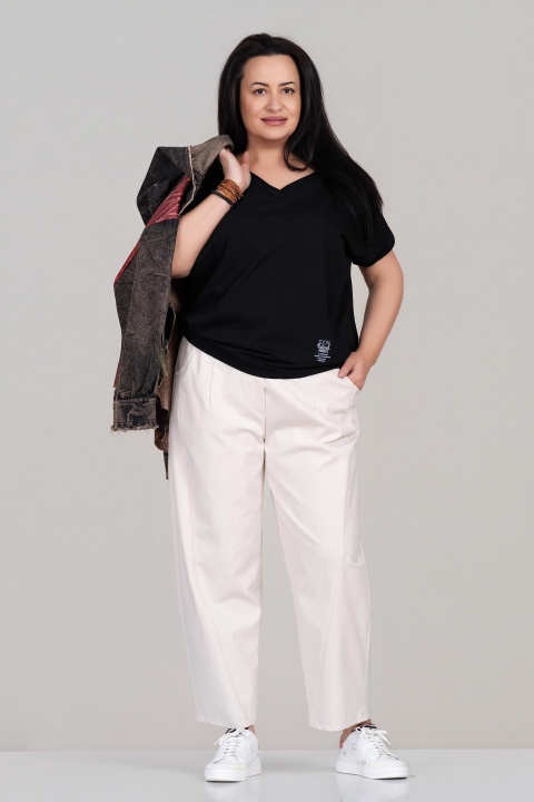 Макси туника от памук в черно с остро деколте