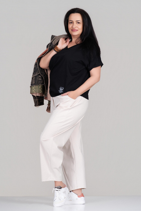 Макси туника от памук в черно с остро деколте