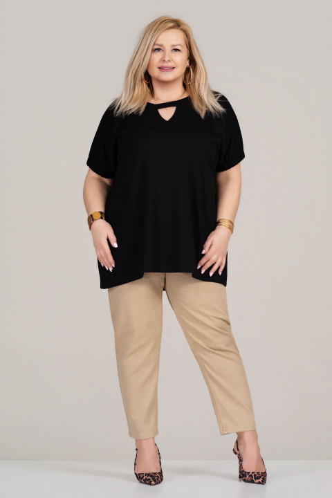 Макси туника от памук в черно със свободна кройка и V-образно деколте