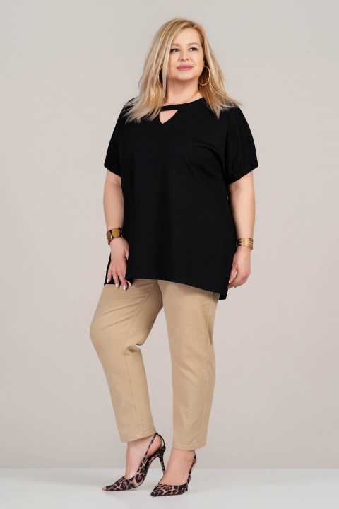 Макси туника от памук в черно със свободна кройка и V-образно деколте