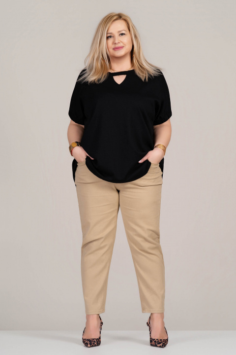 Макси туника от памук в черно със свободна кройка и V-образно деколте