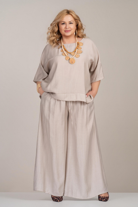 Макси туника от вискоза в бежово със свободна кройка и обло деколте