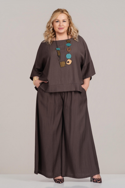 Макси туника от вискоза в тъмнокафяво със свободна кройка и обло деколте