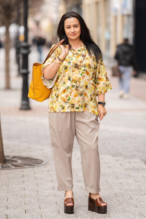 Макси туника с принт в кафяво, зелено и жълто