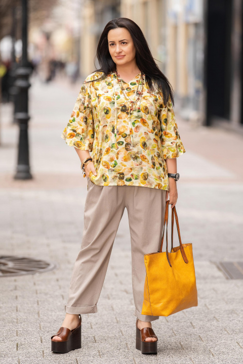 Макси туника с принт в кафяво, зелено и жълто