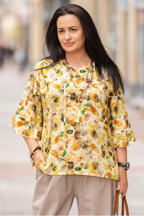 Макси туника с принт в кафяво, зелено и жълто