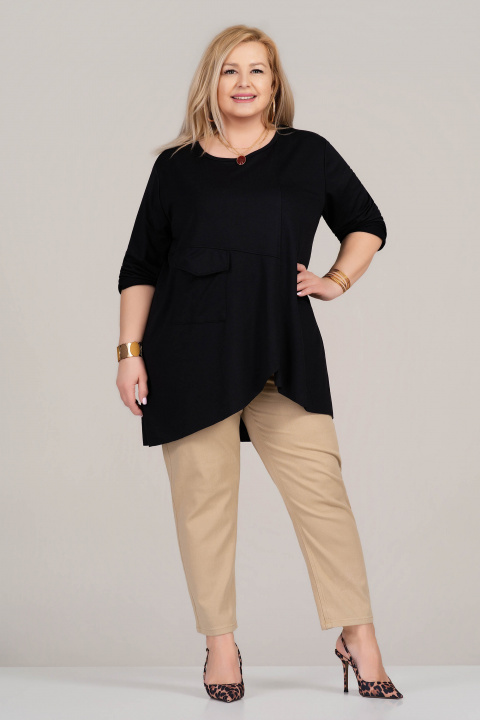 МАКСИ туника в черно с асиметрична линия и джоб