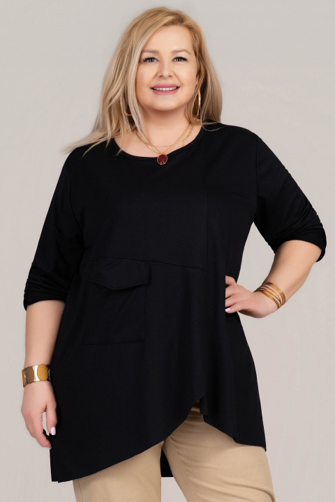 МАКСИ туника в черно с асиметрична линия и джоб