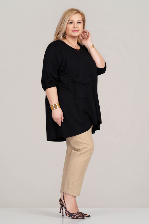 МАКСИ туника в черно с асиметрична линия и джоб