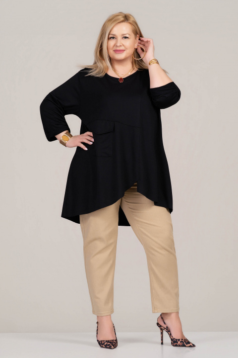 МАКСИ туника в черно с асиметрична линия и джоб