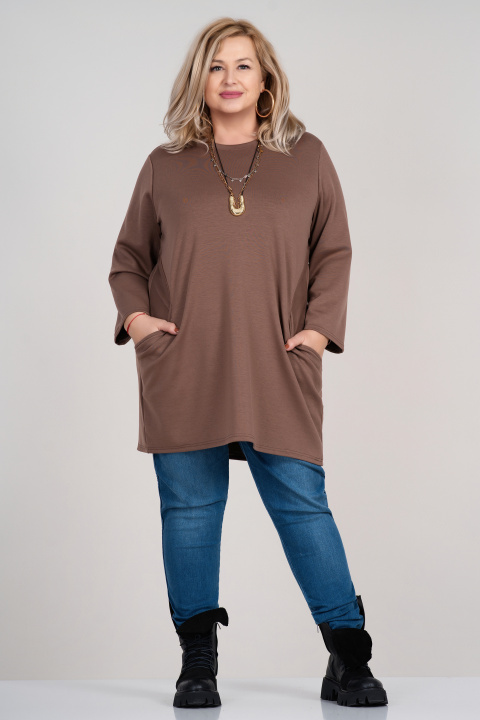 МАКСИ туника в цвят капучино с два джоба