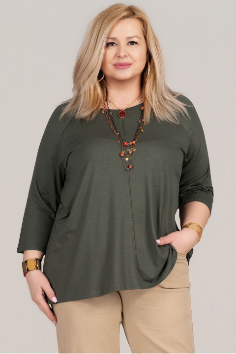 МАКСИ туника в цвят милитъри с преден кант